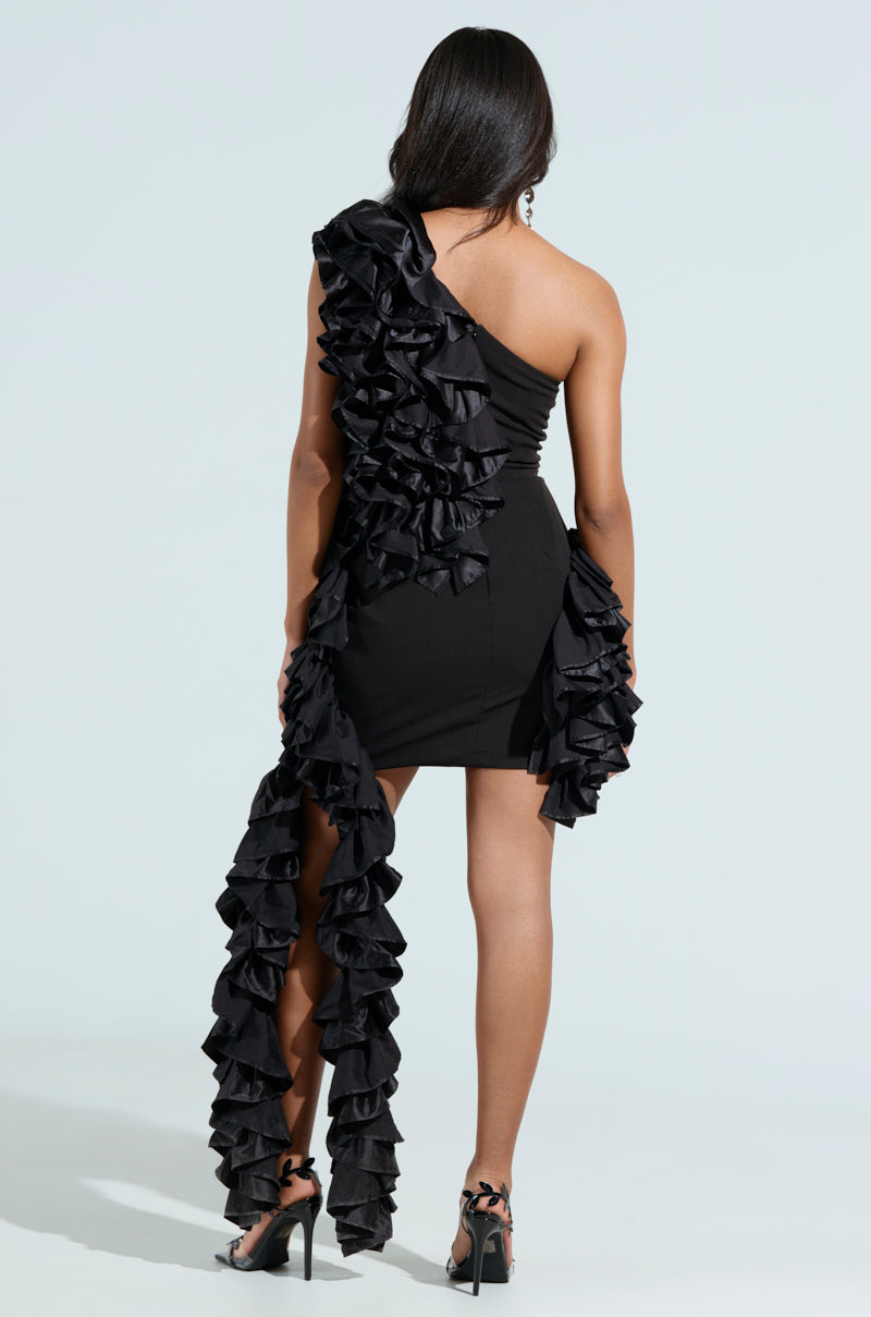 STAR OF THE SHOW RUFFLE MINI DRESS