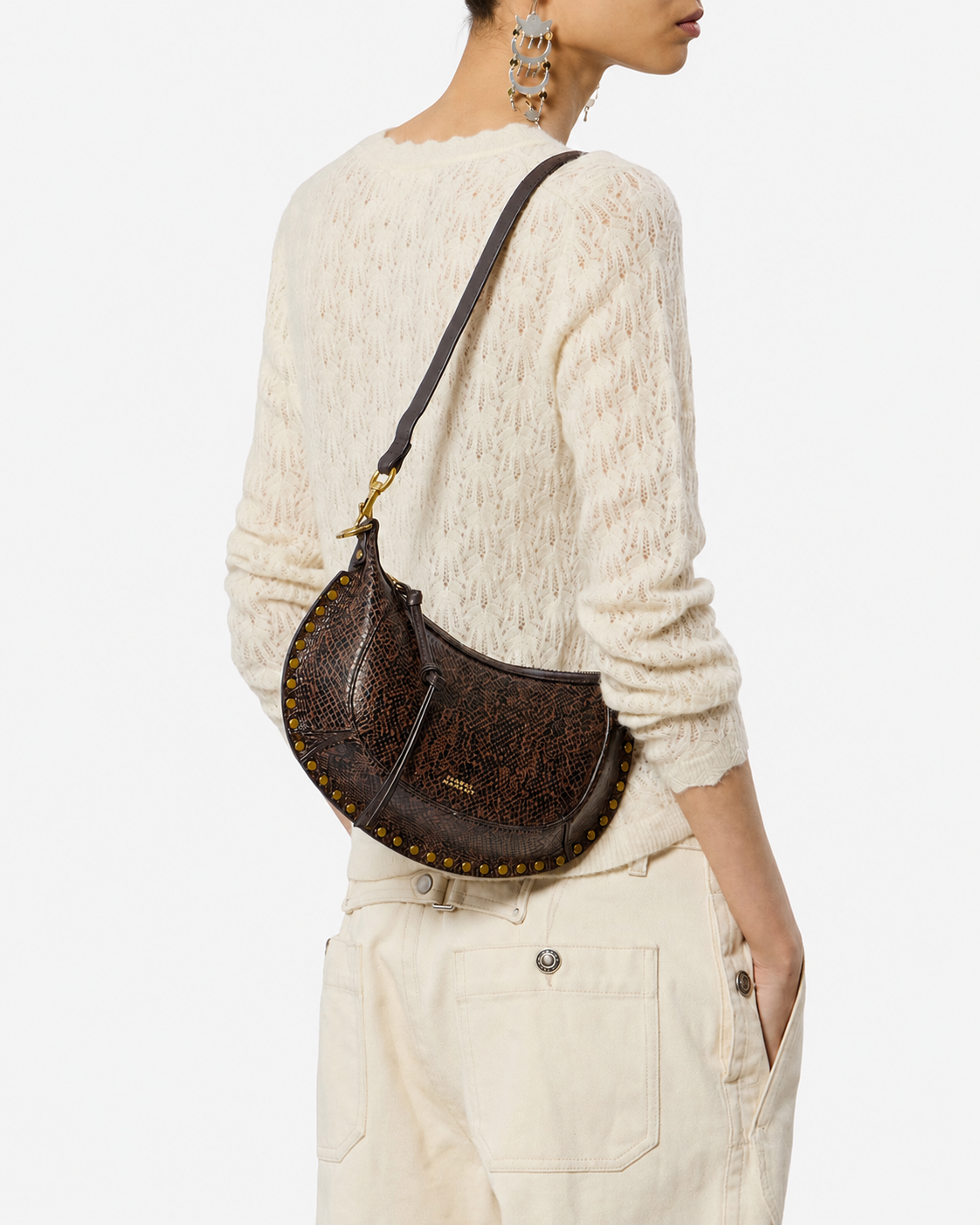 Oskan Moon Bag in Python-Effect Grained Leather