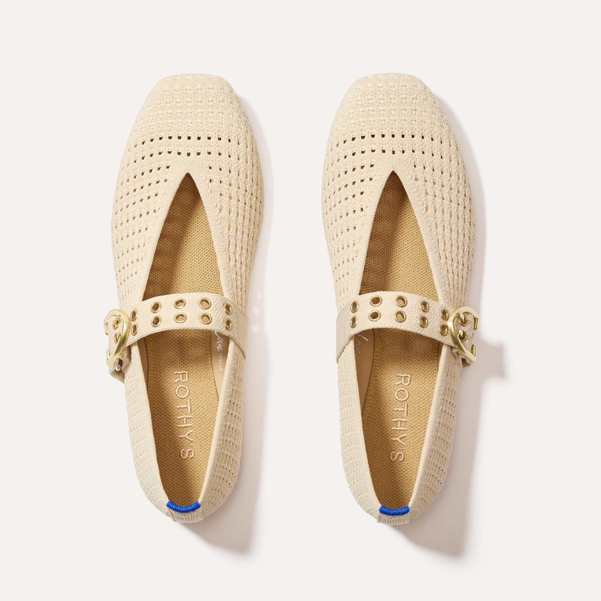 The Max Buckle Mary Jane in Off White Mesh shown from the top.