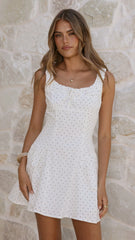 Malina Mini Dress - White Polka
