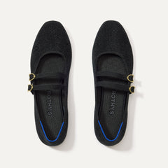 The Double Buckle Mary Jane in ReVelvet™ Black shown from the top.