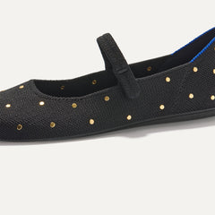 A close up of The Square Mary Jane in Studded Black shown from the side.