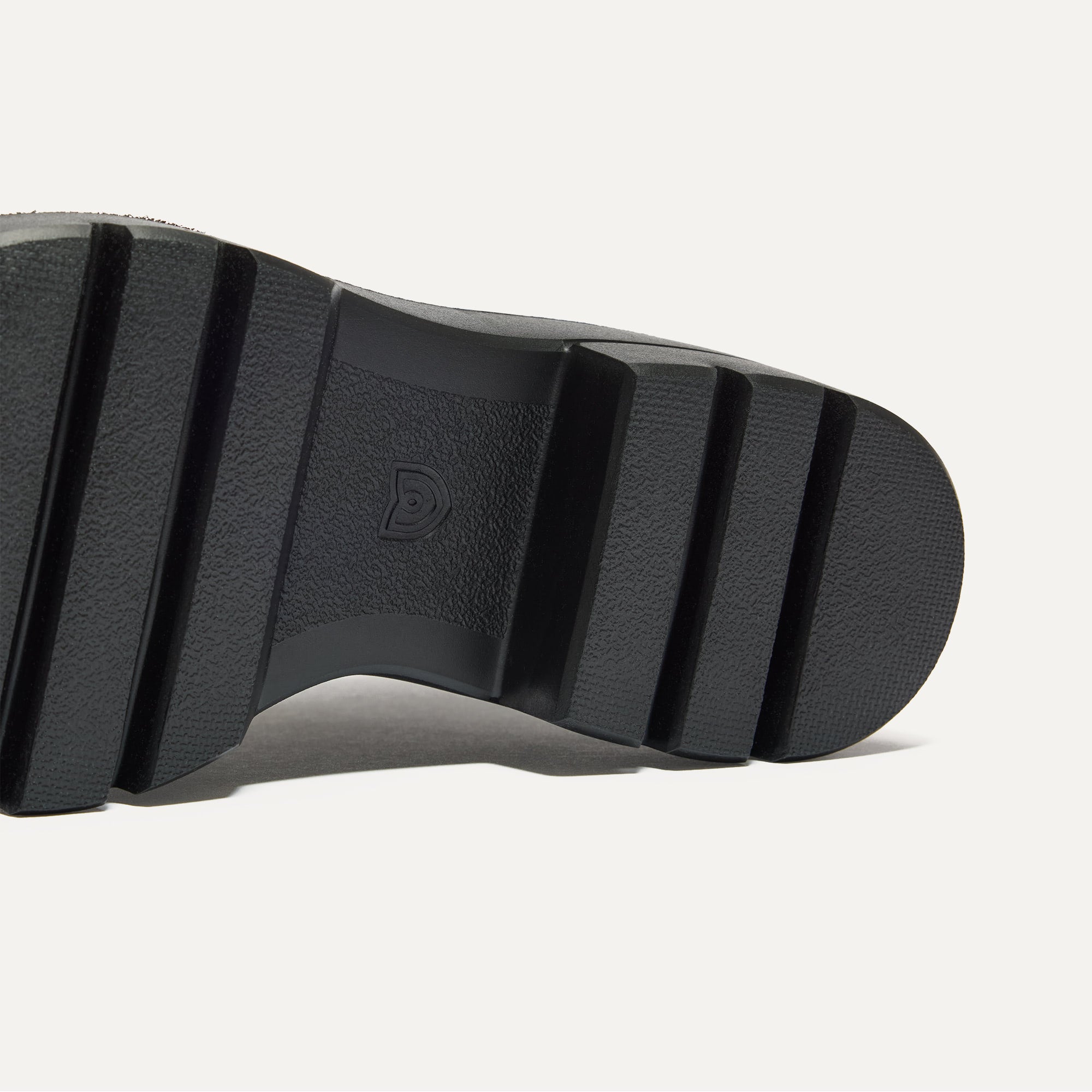 Close up of the outsoles of The Puddle Skipper Boot in Black.
