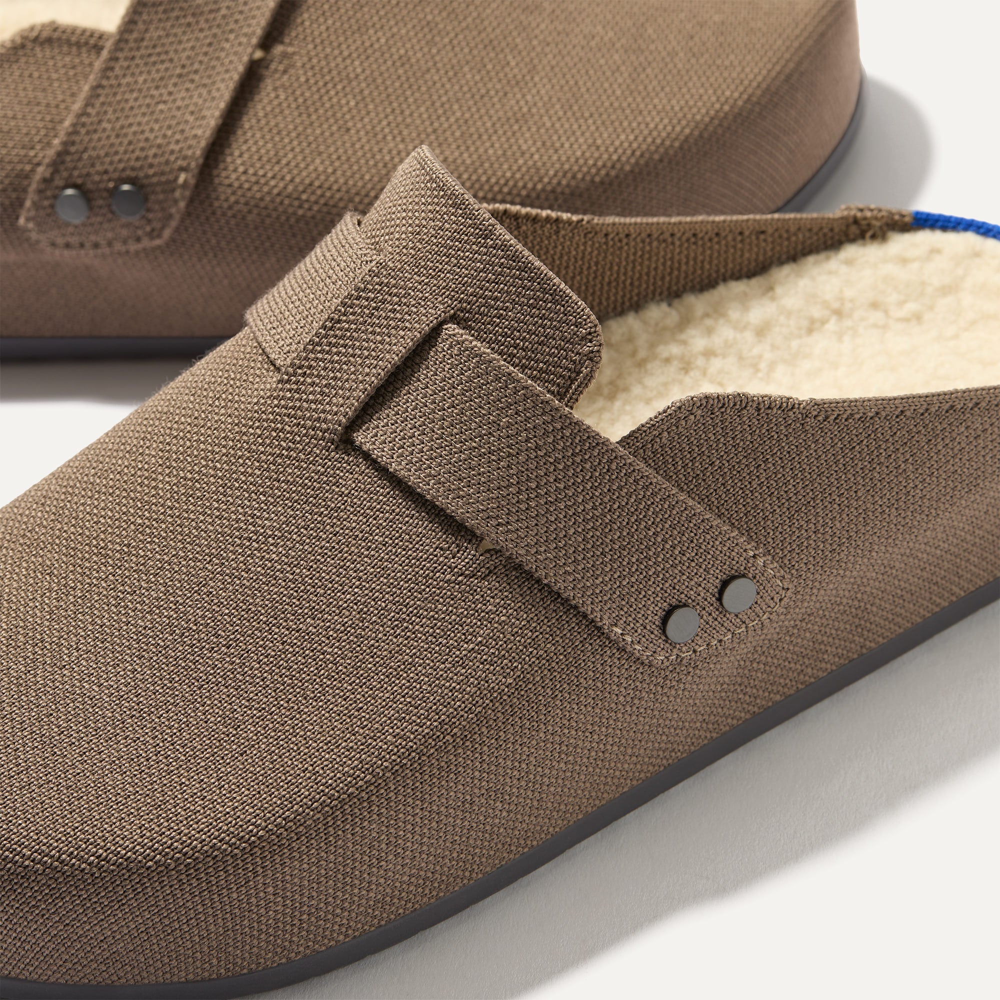 Close up of the toe and vamp of The Men's Cozy Clog in Sparrow.