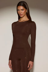 Embellished Long-Sleeve Top in Chocolate Brown