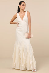 Deluca Ivory Sleeveless Ruffled Maxi Dress