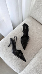 Faith Heel - Black Crinkle Patent