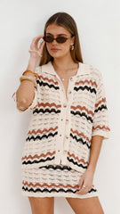 Greta Button Up Shirt - Natural Stripe