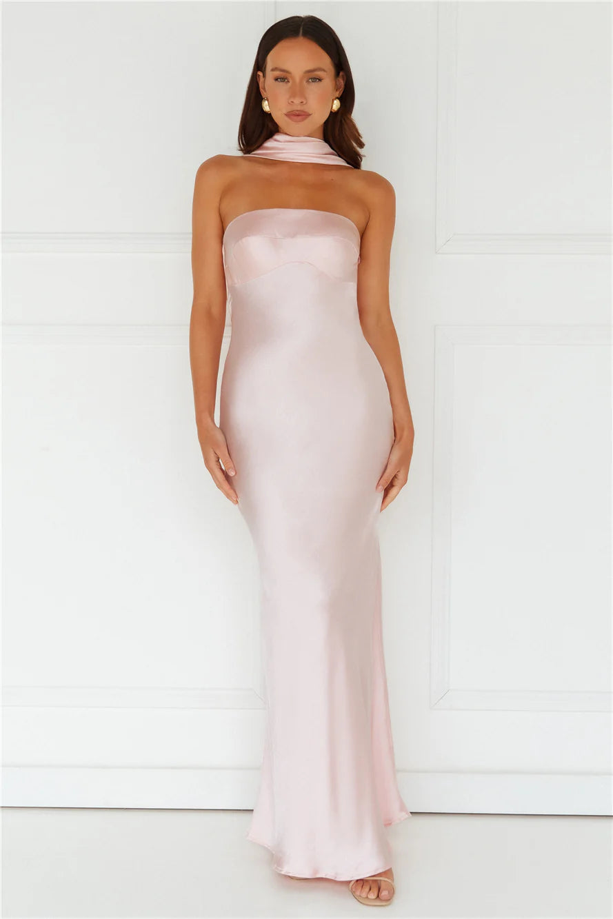 Precious Pearl Satin Maxi Dress Pink