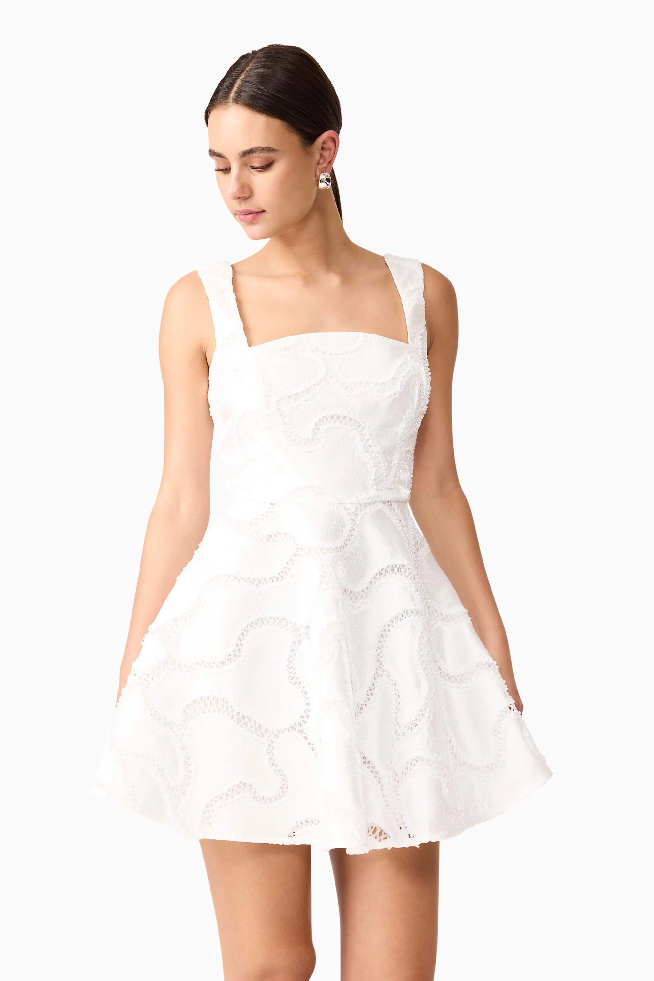 Elara Beaded Mini Dress in White