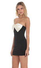 Satin Bow Strapless Dress in Black