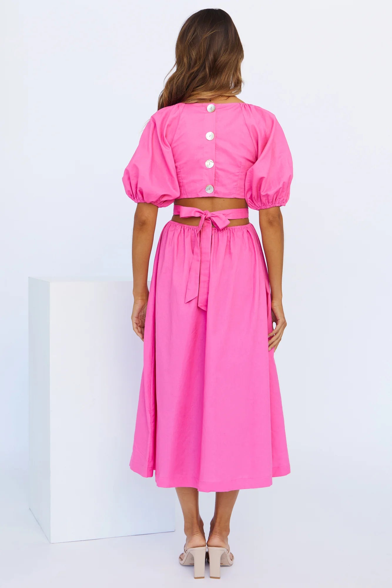 Not A Second Midi Dress Hot Pink