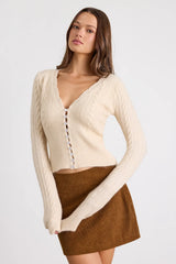 Callisto Cream Cable Knit Button-Front Cardigan
