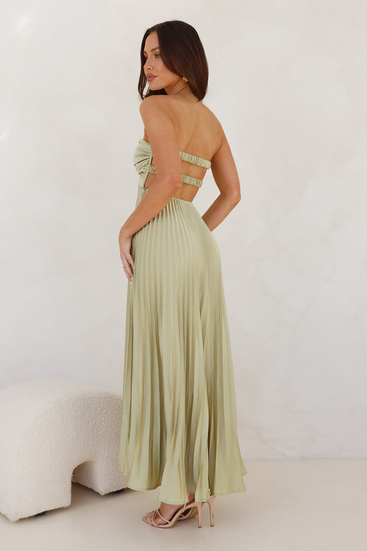 Frosted Berry Strapless Pleated Maxi Dress Lime