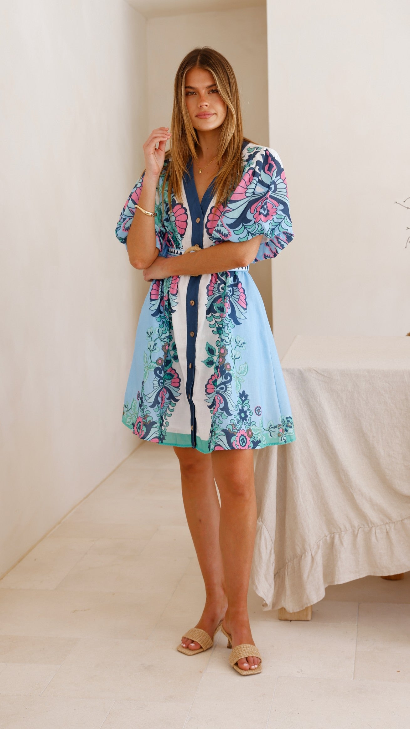 Dali Mini Dress - Island Bloom Blue