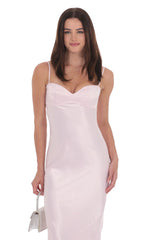 Satin Back Tie Maxi Dress in Pink