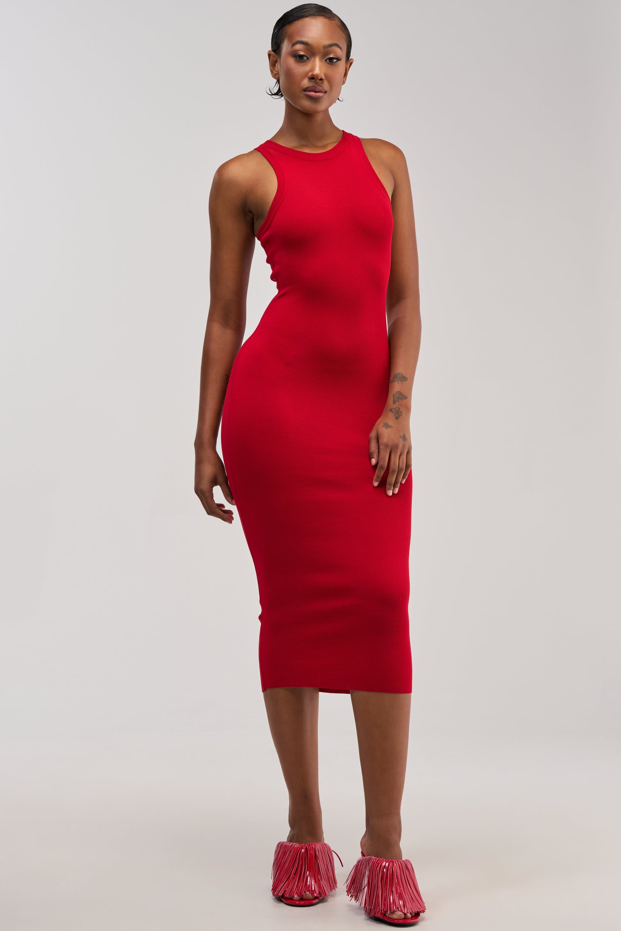 CUTIE PIE KNIT MIDI DRESS IN RED