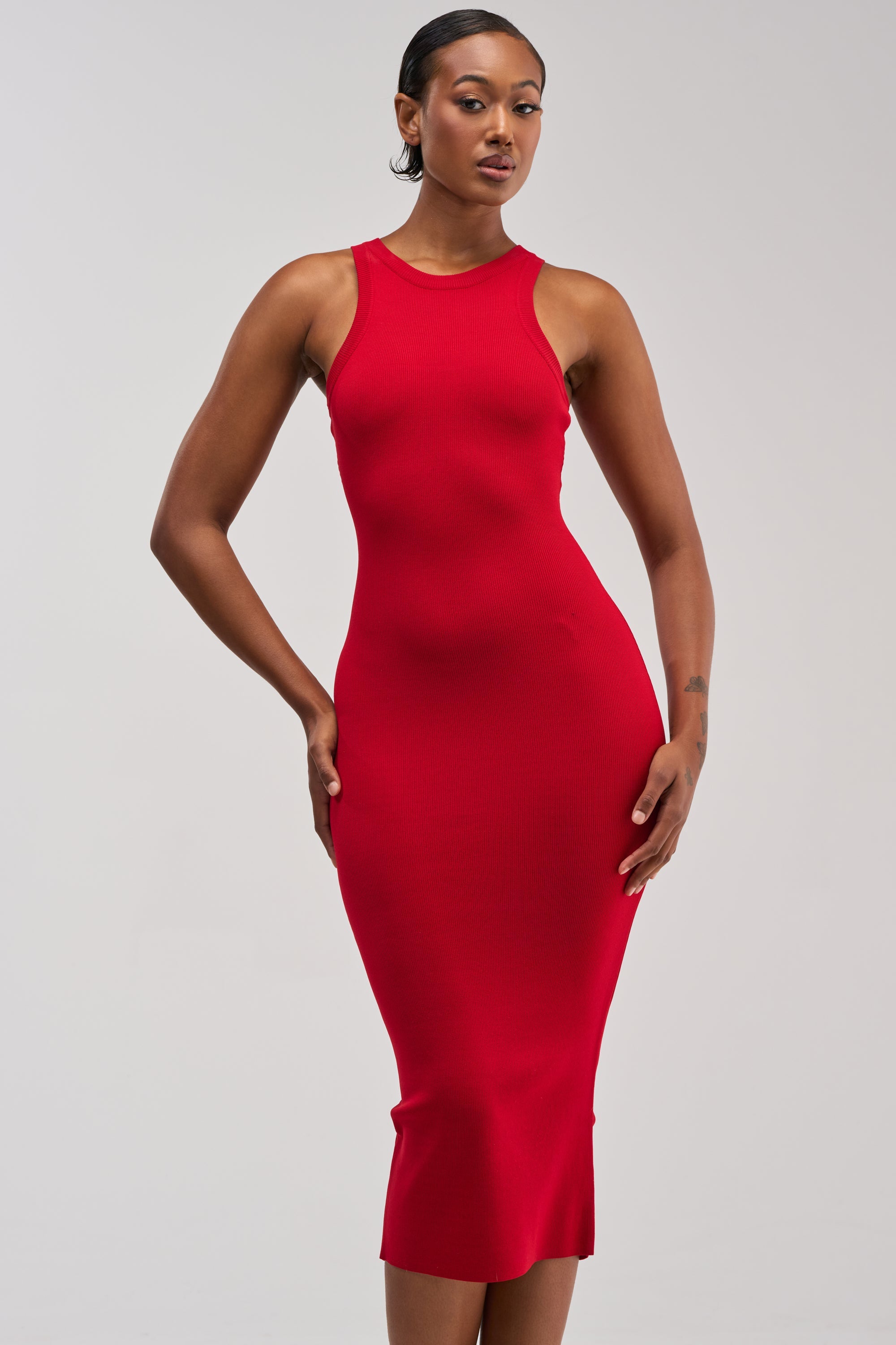 CUTIE PIE KNIT MIDI DRESS IN RED