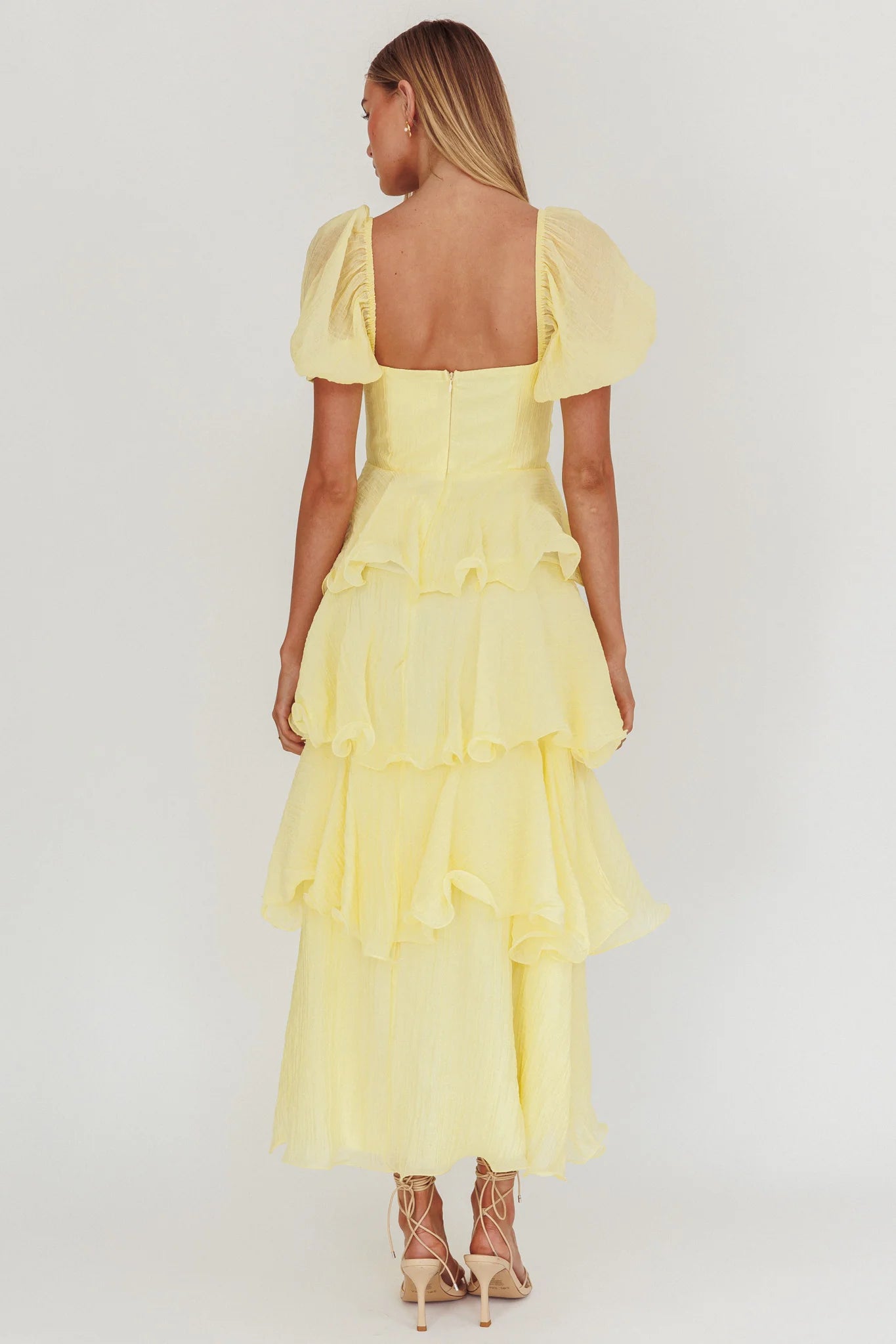 Giavana Puff Sleeve Layered Maxi Dress Lemon