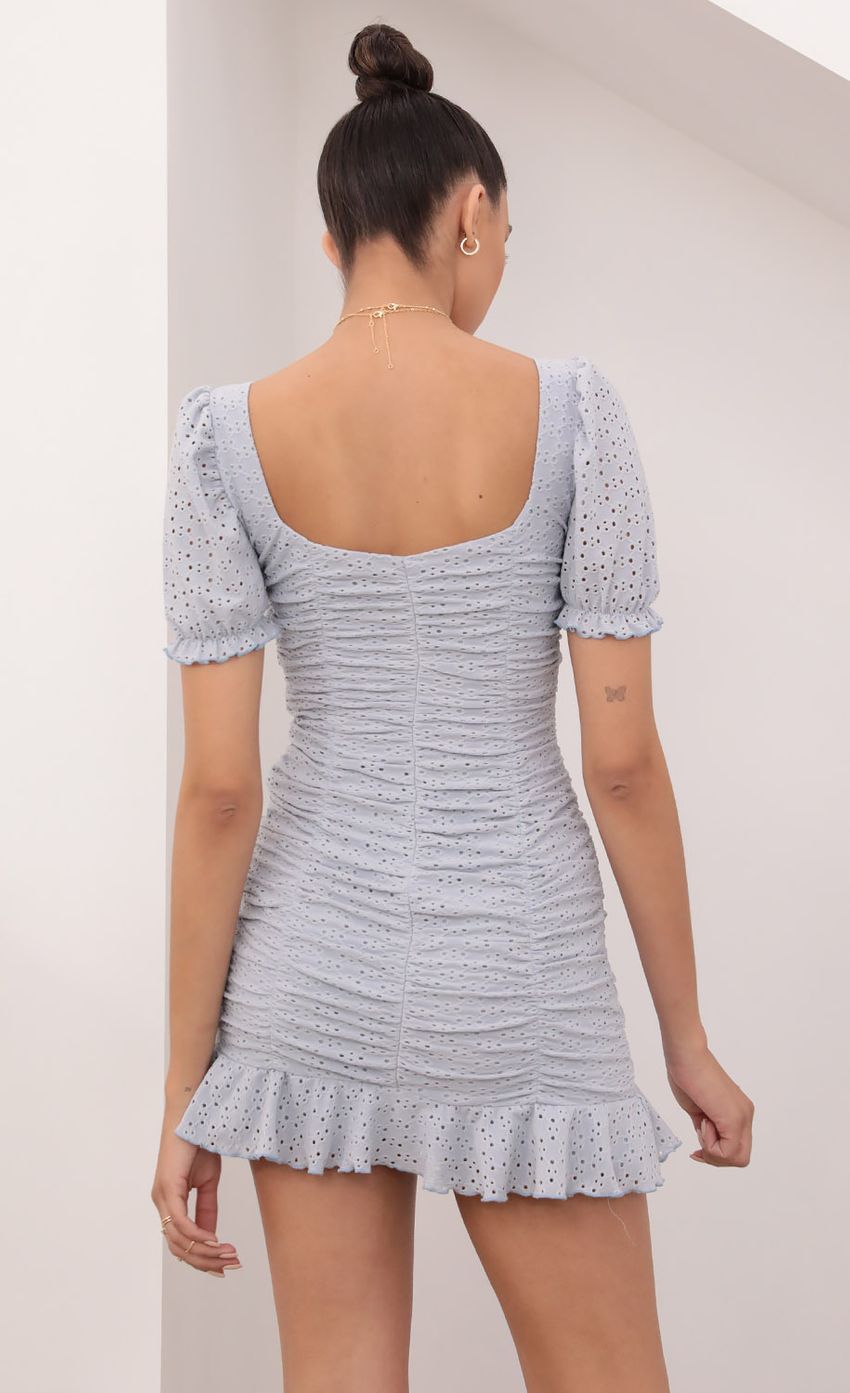 Puff Sleeve Eyelet Dress in Baby Blue