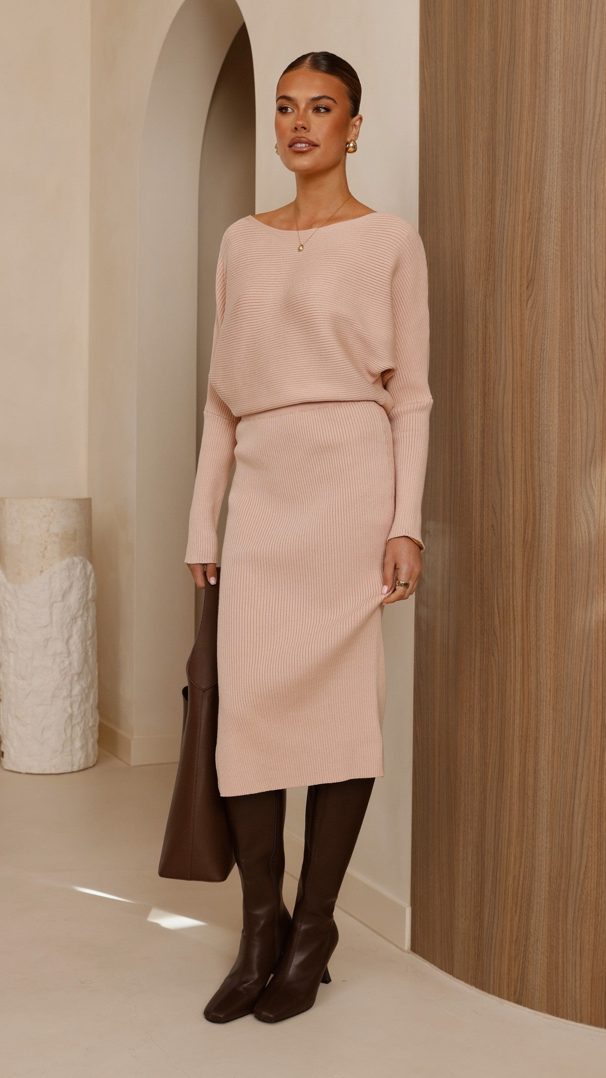 Iluka Knit Midi Skirt - Camel