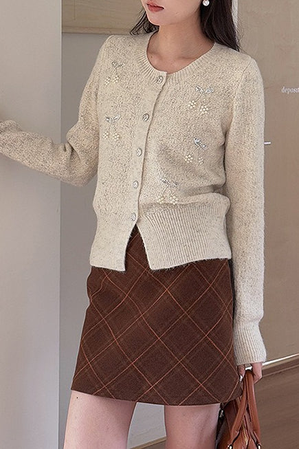 Embroidered 3D Cherry Knit Christmas Cardigan