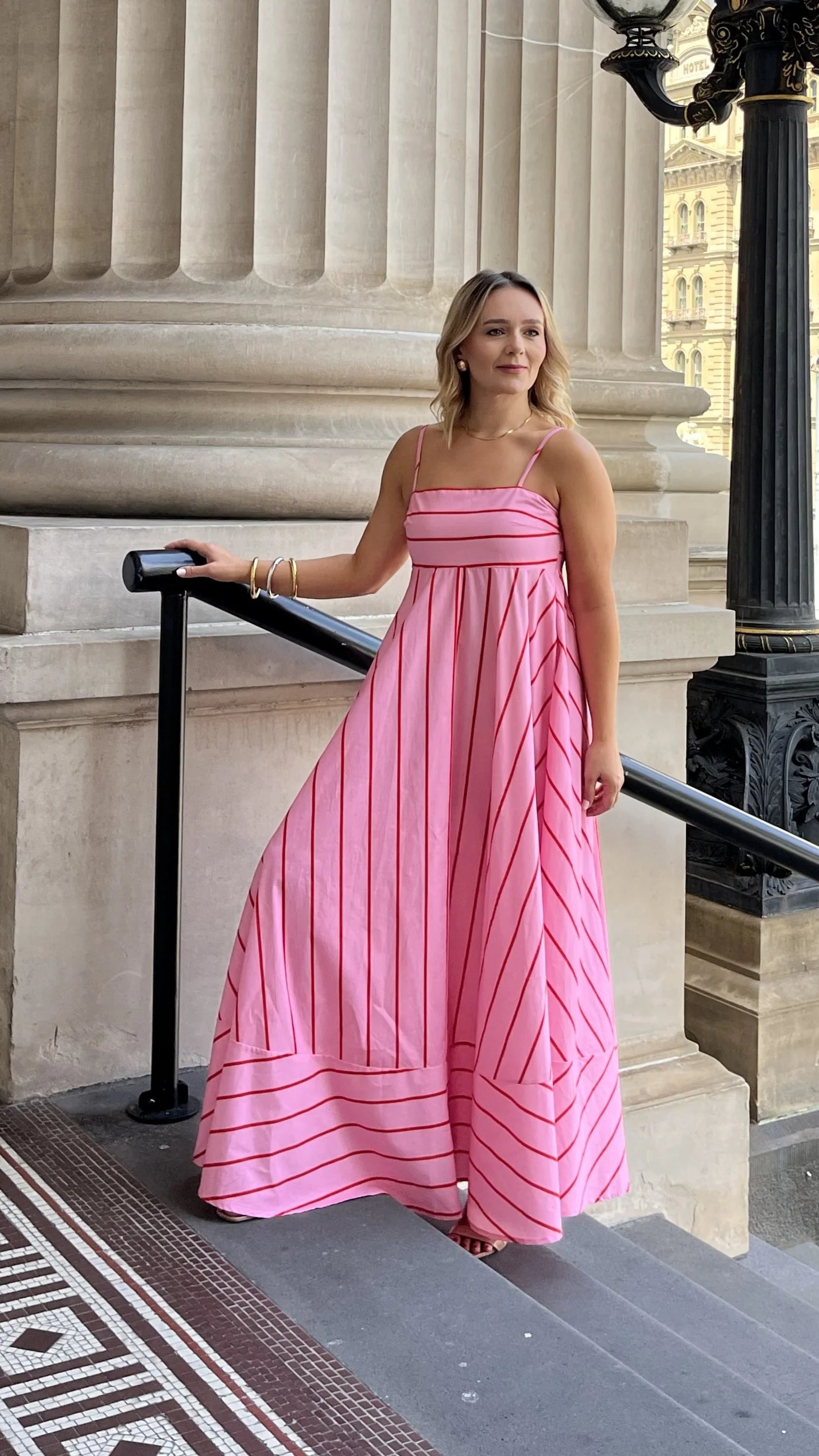 Kaethe Maxi Dress - Pink / Red Stripe