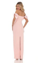 Off Shoulder Bow Sleeve Maxi Dress in Pink
