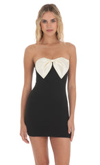 Satin Bow Strapless Dress in Black