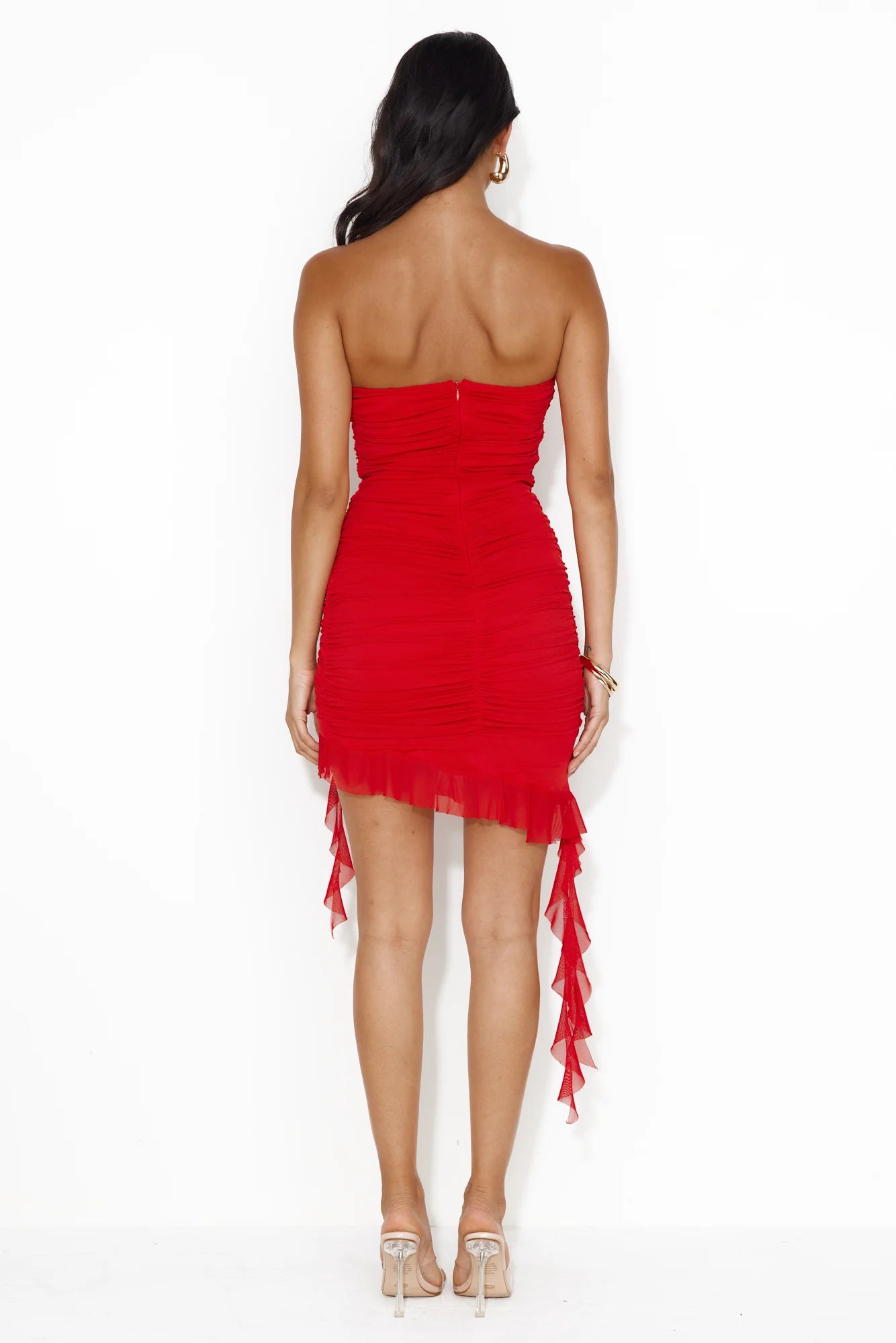 Tango Tease Strapless Mesh Mini Dress Red