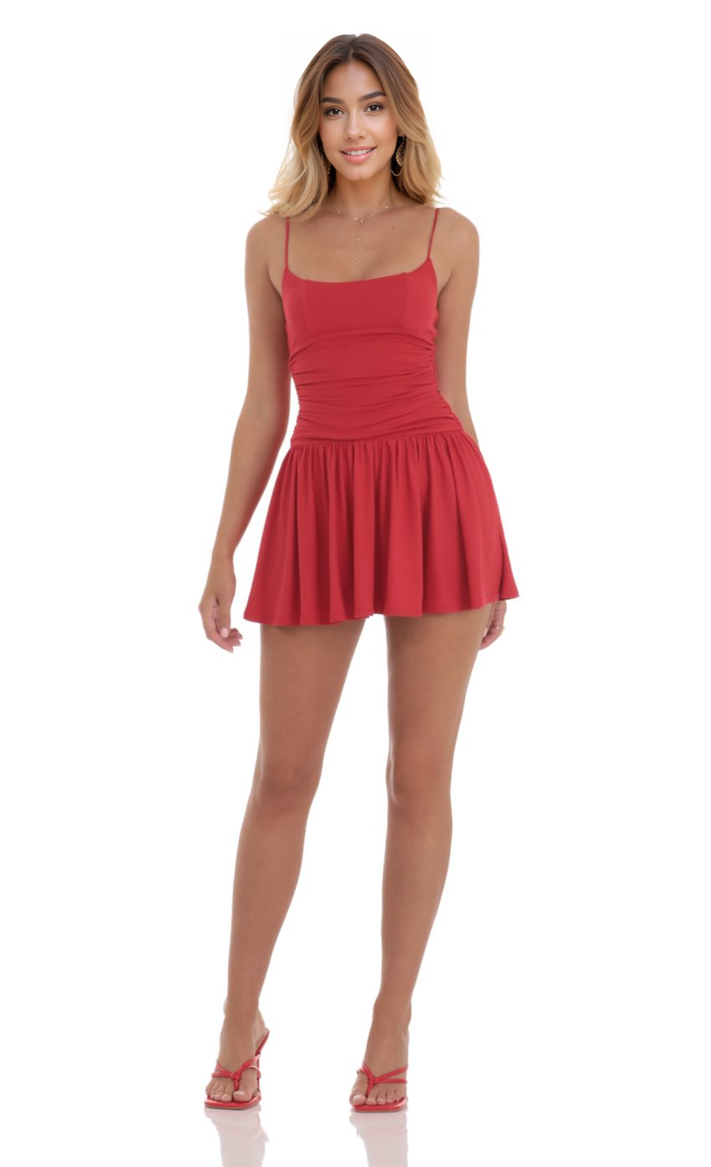 Ruched A-line Dress in Red