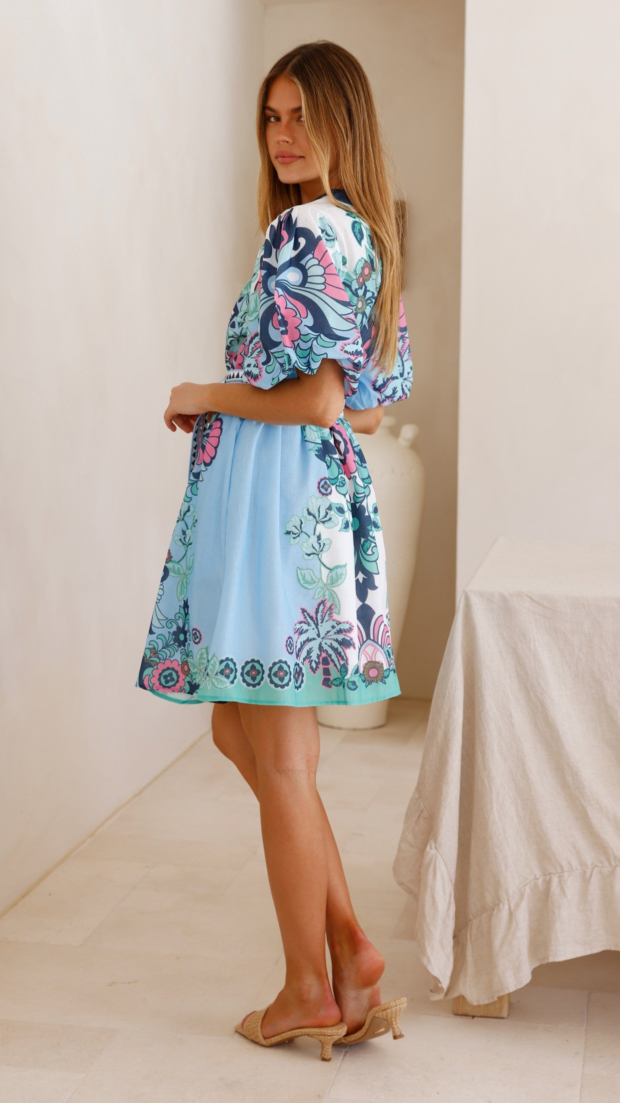 Dali Mini Dress - Island Bloom Blue