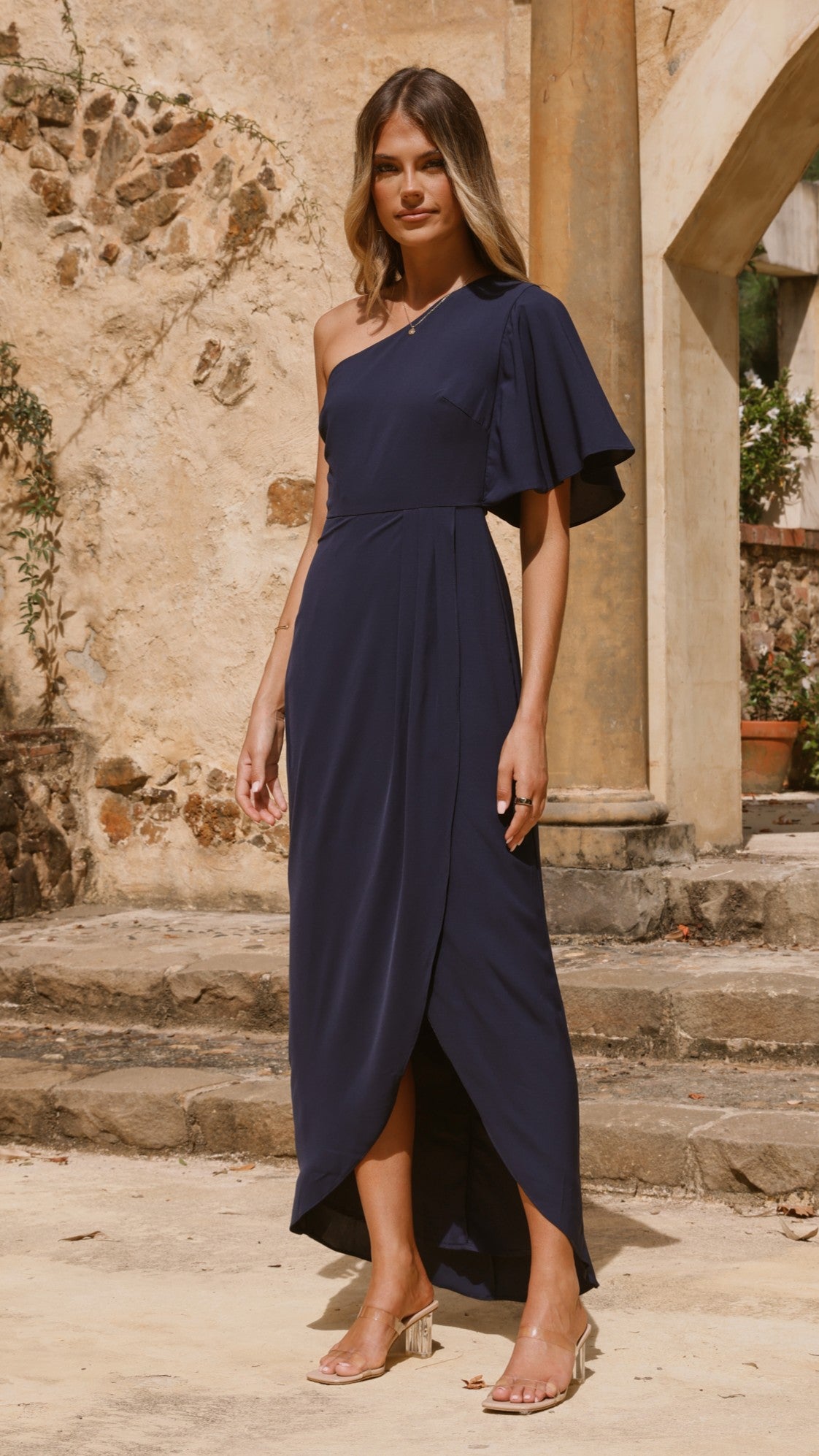 Emma One Sleeve Maxi Dress - Navy