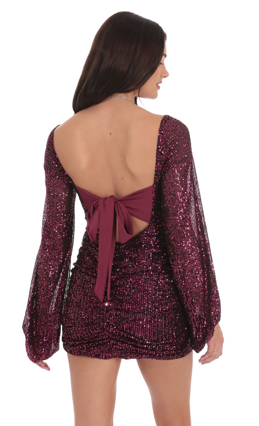 Sequin Cutout Ruched Dress in Ruby Pink