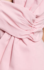 Chika Mini Dress Linen Strapless Front Bow Dress in Soft Pink