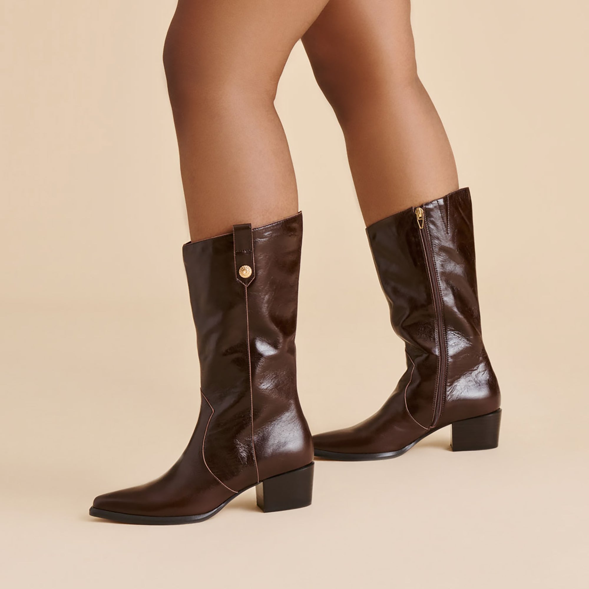 VERN WIDE CALF BOOTS CHOCOLATE LEATHER