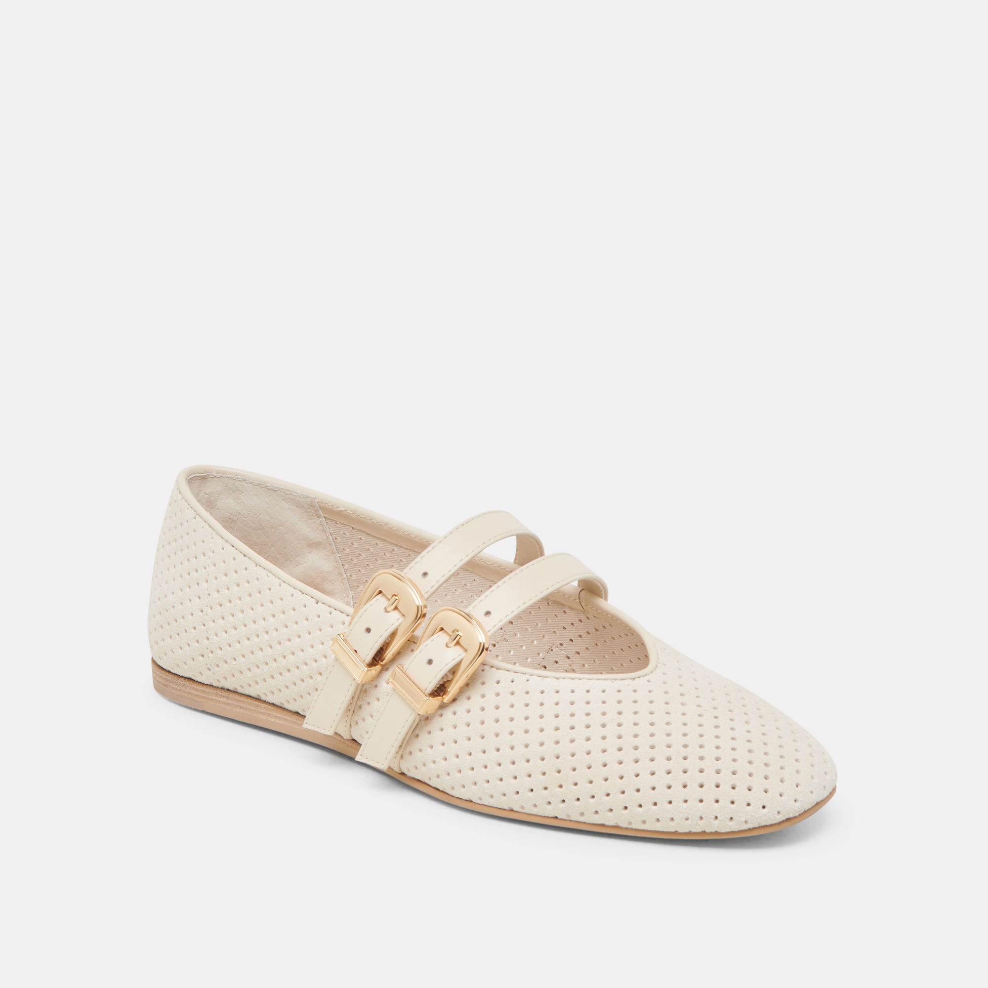 BAYLEE WIDE BALLET FLATS BONE PERFORATED SUEDE