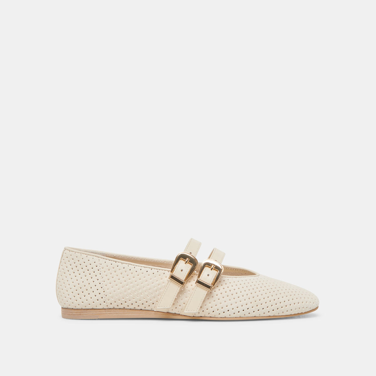 BAYLEE WIDE BALLET FLATS BONE PERFORATED SUEDE