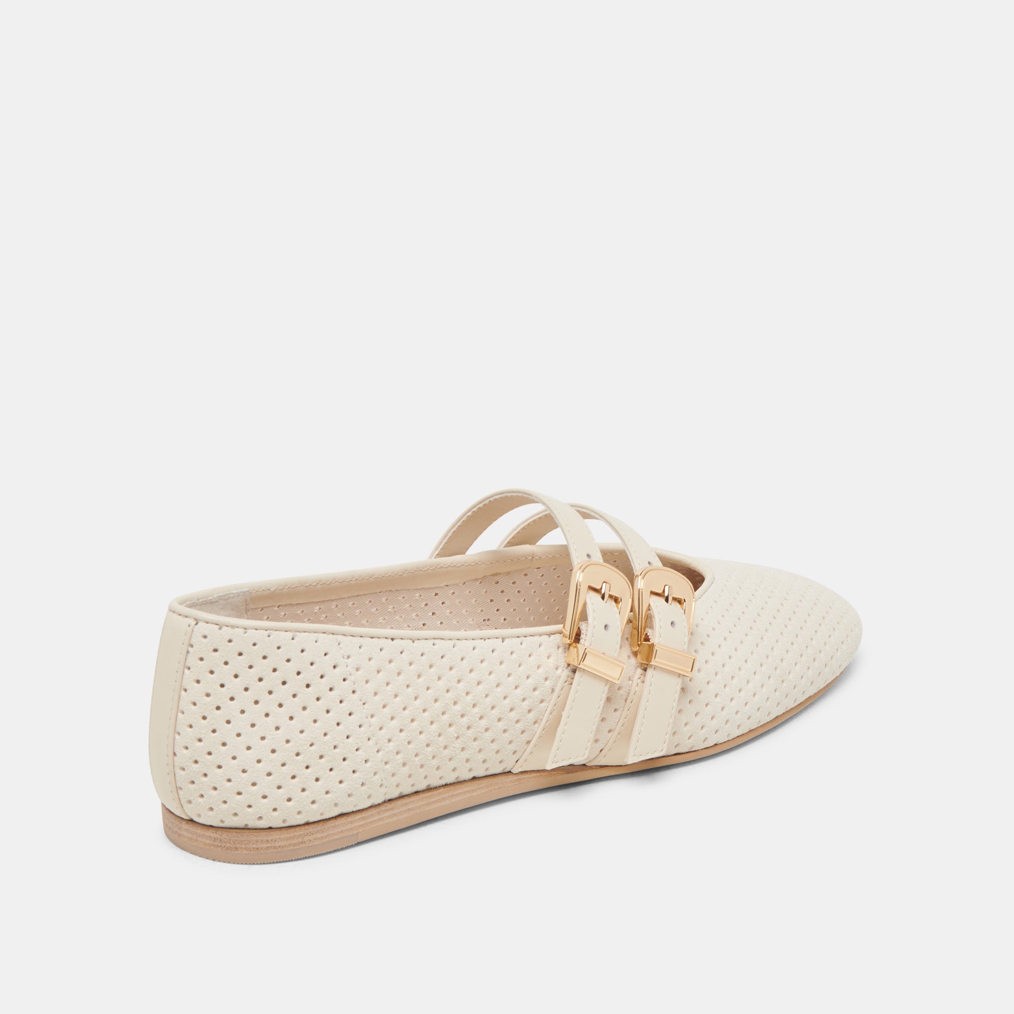 BAYLEE WIDE BALLET FLATS BONE PERFORATED SUEDE