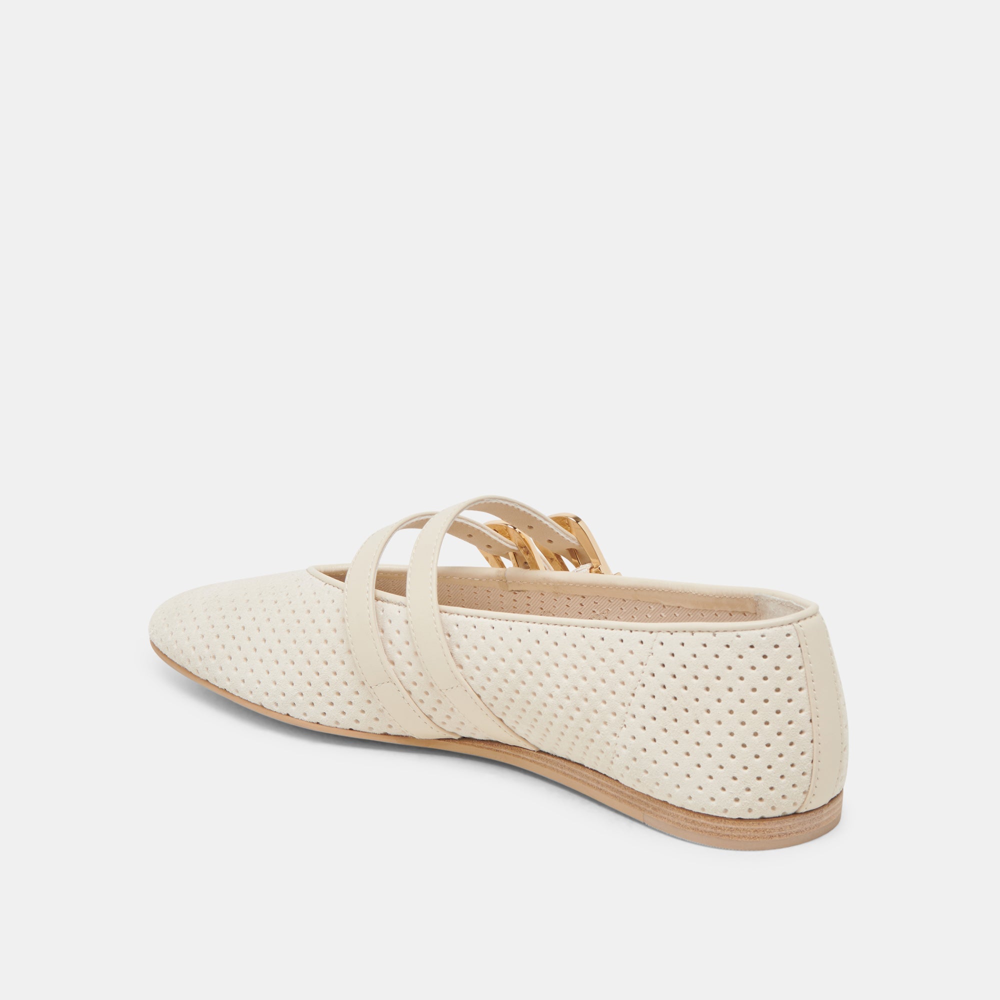 BAYLEE WIDE BALLET FLATS BONE PERFORATED SUEDE