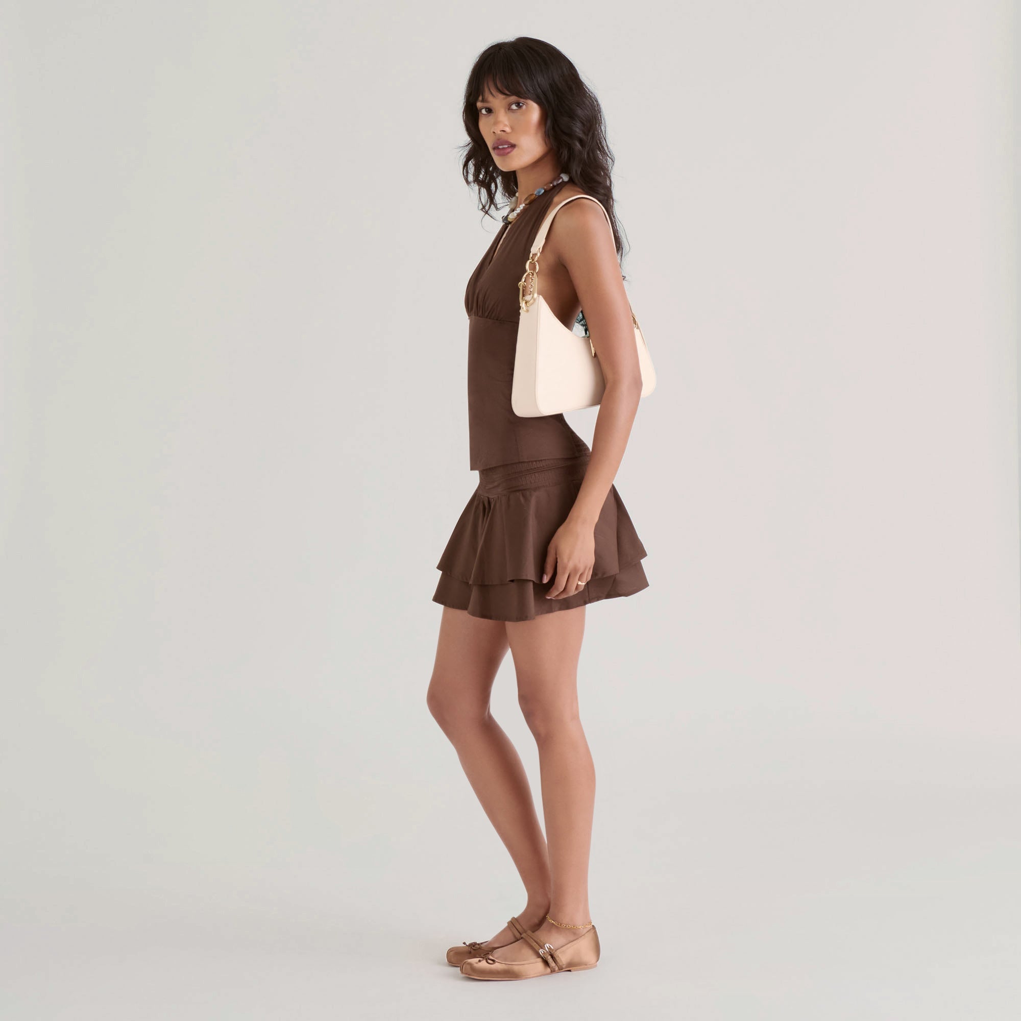 GIBSEN BALLET FLATS MID BROWN SATIN