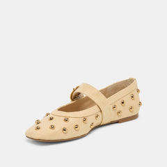 MIKEL STUD BALLET FLATS LT NATURAL RAFFIA