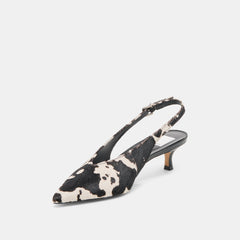 ALENNA HEELS BLACK WHITE TAURUS CALF HAIR
