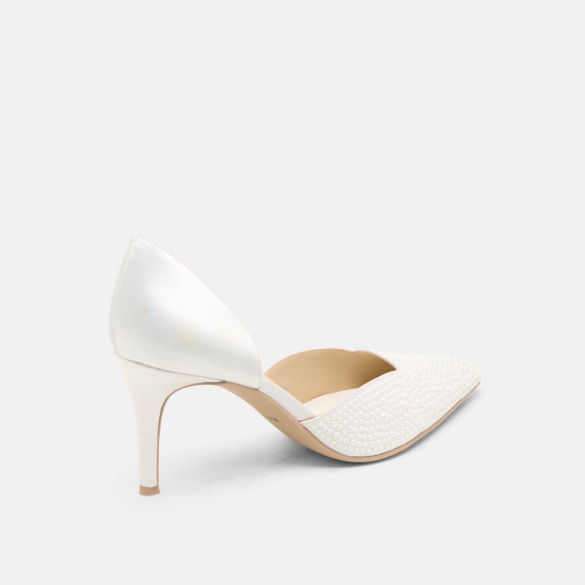 ELOY PEARL HEELS TRUE WHITE SATIN