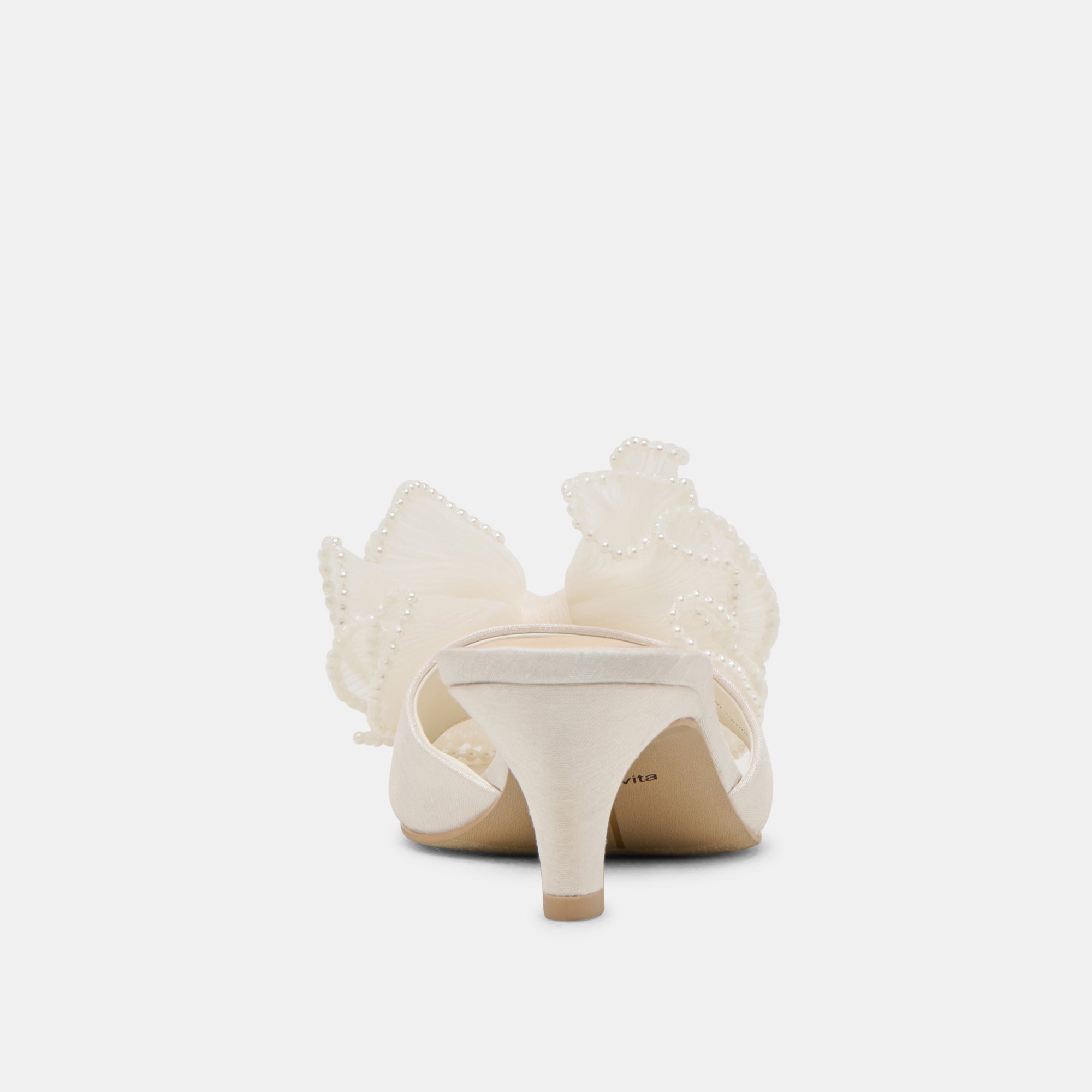 NARITA PEARL HEELS OFF WHITE SATIN