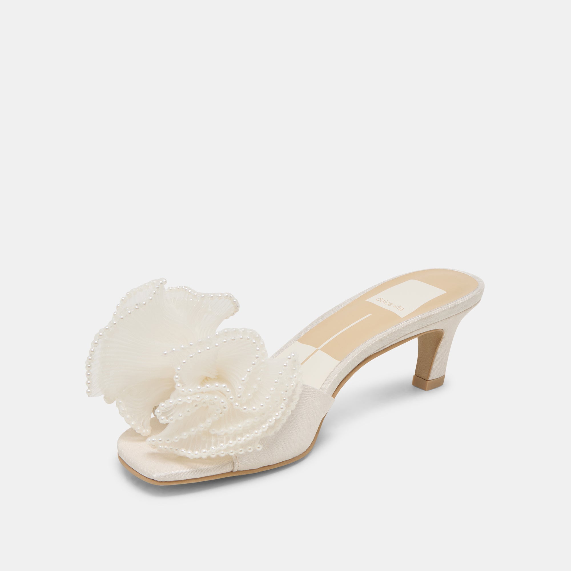 NARITA PEARL HEELS OFF WHITE SATIN