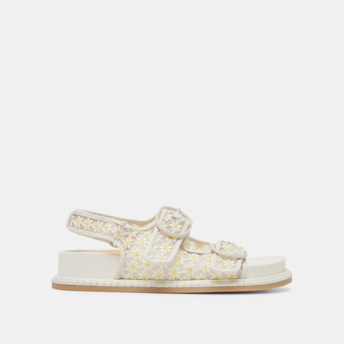 STUART FLORAL SANDALS WHITE YELLOW FLORAL MESH