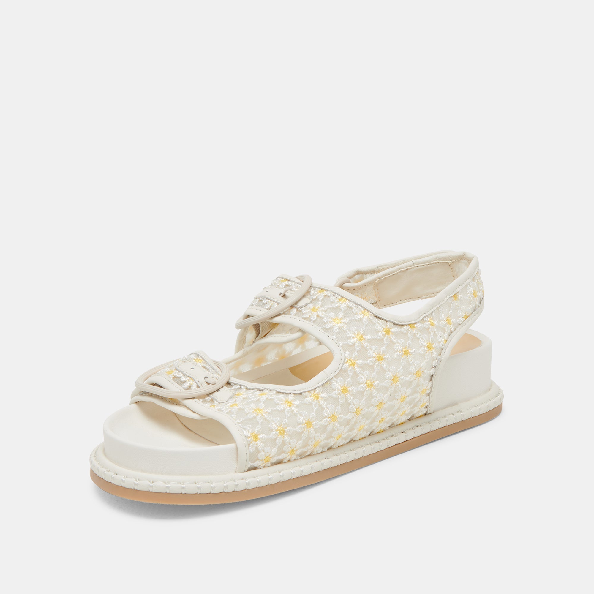 STUART FLORAL SANDALS WHITE YELLOW FLORAL MESH
