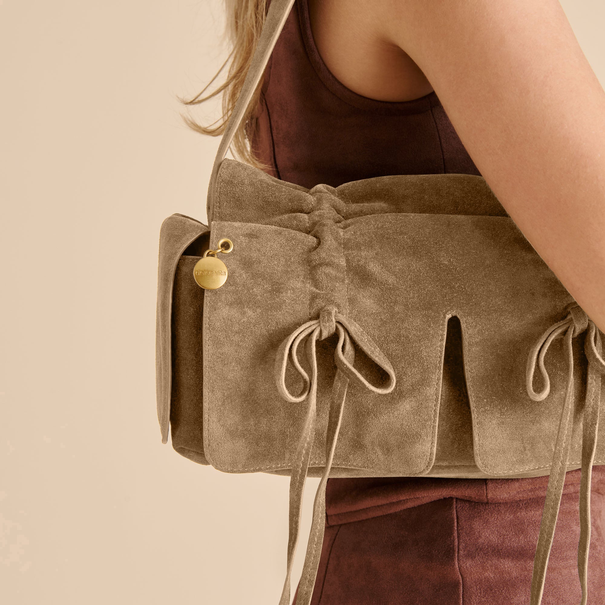 HUDSON SHOULDER BAG OLIVE SUEDE