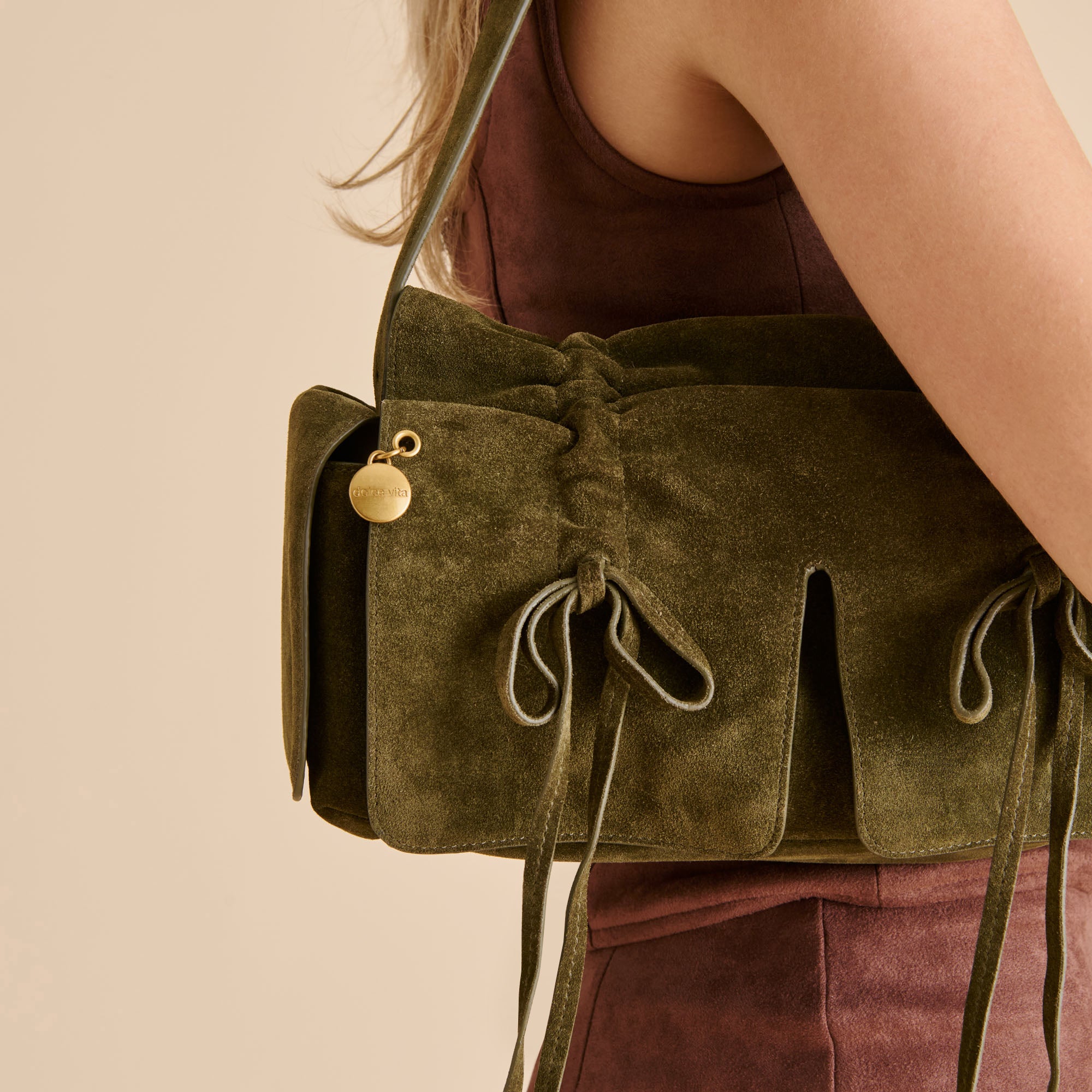 HUDSON SHOULDER BAG OLIVE SUEDE